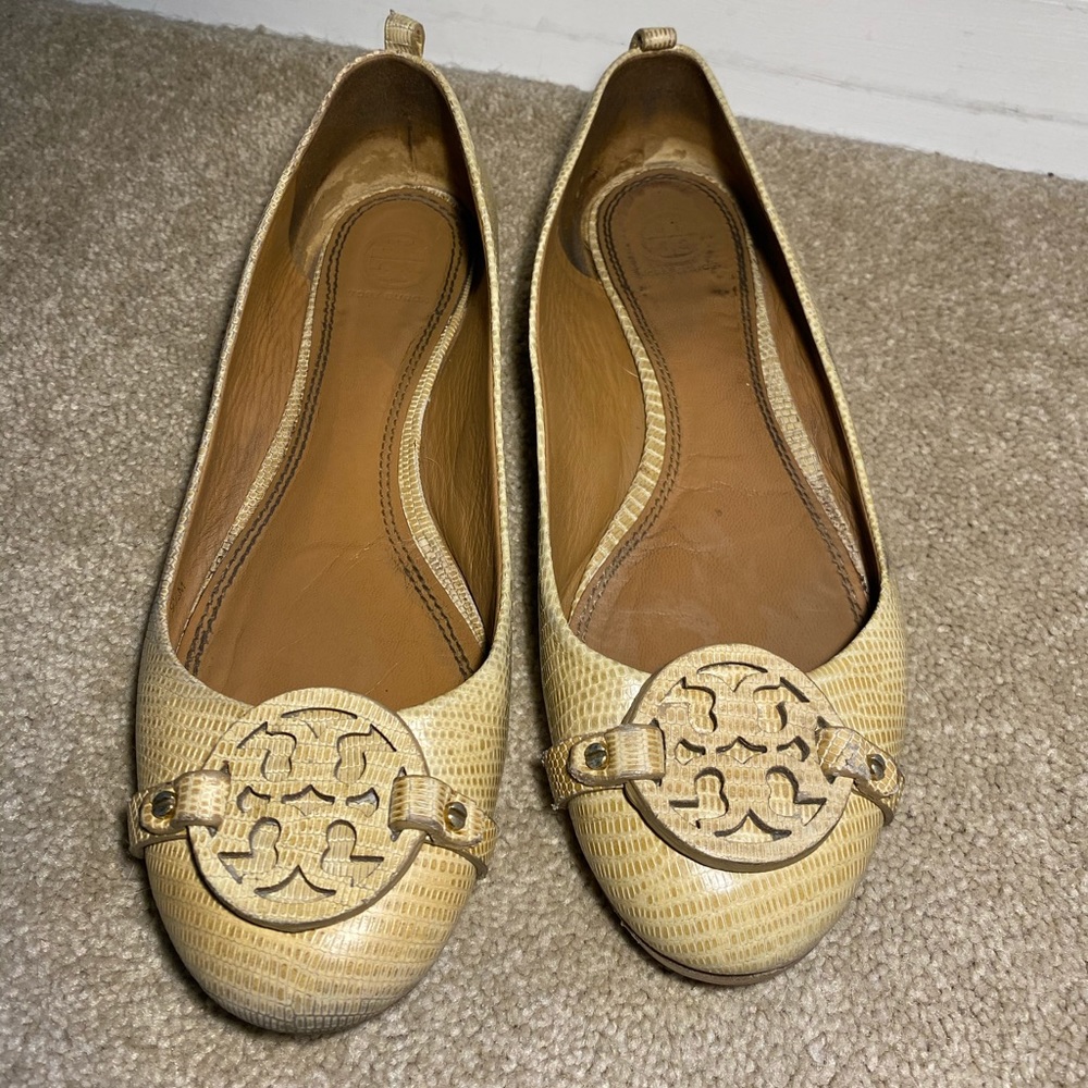 Tory Burch Tan Snakeskin Ballet Flat